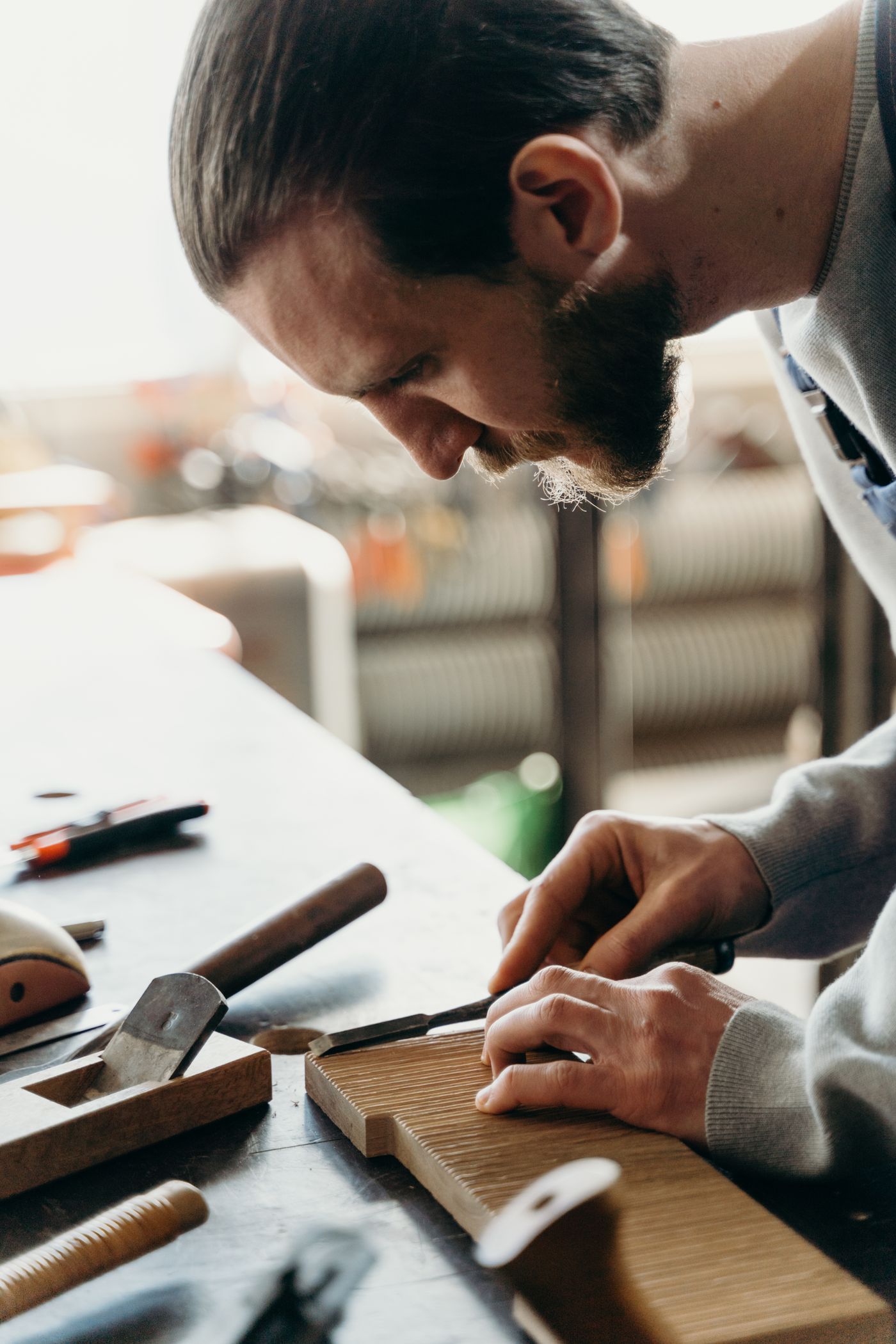 Illustrative stock photograph of careful woodworking